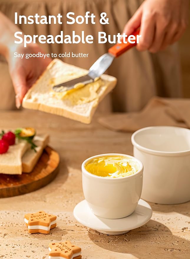 Sweese French Butter Dish - Butter Crock for Counter with Water Line for Fresh Spreadable Butter - French Butter Keeper with Lid - Housewarming Gift For The One Who Has It All - White | French butter crock, countertop storage, water line design, keeps ...