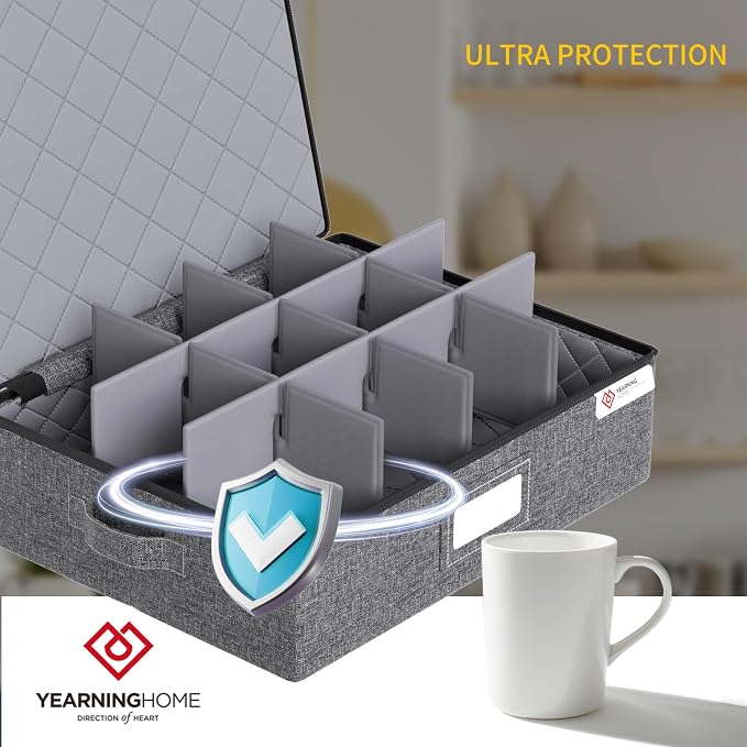China Storage Containers Hard Shell Box for Moving Dishes, Plate, Wine and Glasses, Dinnerware, Mugs, Saucers Quilted Organizer Dividers for Packing Fine China Storage Containers 5Piece Grey