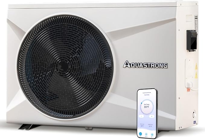 Aquastrong Inverter Swimming Pool Heat Pump, 75,000 BTU 21,000 Gallons Electric Pool Heater for Above Ground and Inground Pool, WiFi Capable Timer, Heating and Cooling Pool Heater 220V