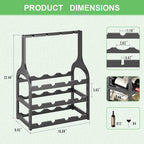 Bamboo Wine Rack Countertop, Small Free Standing Racks Tabletop Display | 12 Wine Bottles and 4 Glass Holder | Wooden Wine Storage Organizer Shelves for Kitchen Bar, Cellar, & Dining Room | Black