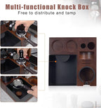IKAPE V5 Espresso Knock Box, Espresso Coffee Organizer Box Fit for Storage 51, 54, 58MM Espresso Tamper, Distributor, Portafilter & Puck Screen Accessories, Natural Walnut Station Base(9 IN One)