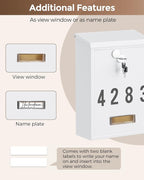 LAND·VOI Locking Wall-Mount Mailbox for Outside, with 4 Keys, Galvanized Steel Rustproof Metal Postbox, 3.1" Dx7.5 Wx10.8 H, Includes 3 Sets of Mailbox Numbers, Nameplate,White