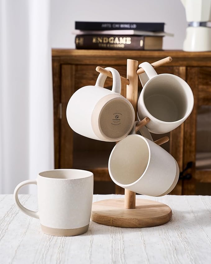 famiware Coffee Mugs Set of 8, Milkyway 13 oz Mug Set, Ceramic Cup Set with Handle for Coffee, Tea, Cocoa, Milk, Matte White