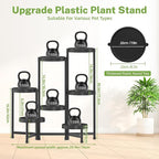 iDavosic.ly 7 Tier Folding Plant Stand Indoor Outdoor with Plastic Tray, Tiered Corner Flower Holder Shelf, Metal Orchid Display Rack for Patio Porch Living Room Garden Balcony, Modern Black