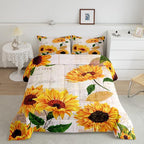 Girls Sunflowers Comforter Set Twin Size Retro Yellow Sunflower Bedding Set for Kids Teens Women Botanical Flowers Duvet Insert Vintage Floral Letters Down Comforter Kids Bedding Set, 2 Pieces