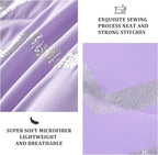 Purple/Silver Comforter Set Twin, Lavender Metallic Print Glitter Bedding Set Cute Shinny Lilac Bed Sets for Teen Girls Kids Women, 3 Piece (1 Pillowcase, 1 Decorative Pillow Sham)