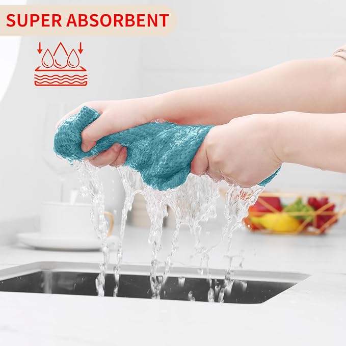 Homaxy 100% Cotton Waffle Weave Kitchen Towels, 3-Pack, Lake Blue | 13 x 28 Inches, Ultra Soft Absorbent Dish Towels, Quick Drying Cleaning Towels