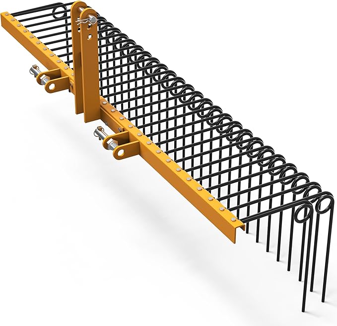 YITAMOTOR 72" Tow Behind Landscape Rake, 3 Point Quick Hitch Lawn Dethatcher Rakes with 32 Steel Tines for Category 1 Tractors, Heavy Duty Powder Coated Finish Tools for Leaves, Pine Needles, Straw