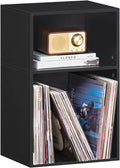 YAHARBO 2 Cube Bookshelf, Black Record Player Stand with Vinyl Storage Up to 100 Albums, Horizontal Book Shelf, Small Cubby Bookcase with Storage Organizer, Turntable Stand for Living Room, Bedroom