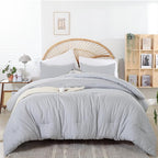 Light Grey Comforter Set King Size - 3 Pieces Lightweight Grey Solid Bedding Set - All Season Fluffy Microfiber Bed Set (1 Comforter, 2 Pillowcases)