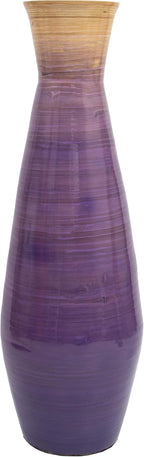 Uniquewise 28" Classic Bamboo Floor Vase Handmade, for Dining, Living Room, Entryway, Fill Up with Dried Branches Or Flowers, Glossy Purple