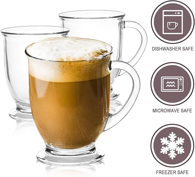 Accguan 15oz/450ml Glass Coffee Mugs with Handles Set of 6 | Clear Coffee Cups with Handle, Iced Drink Cup perfect for Latte, Cappuccino, Espresso Coffee, Tea and Hot Beverages