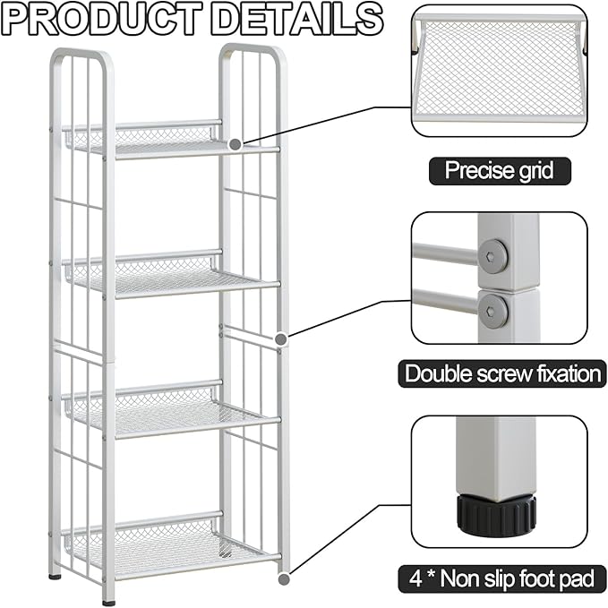 Bookshelf Storage Shelf Bookcase Freestanding Storage Stand Book Organizer for Living Room, Bedroom, Kitchen, Rust Resistance,Easy Assembly Multi-Functional Organizer (4 Tiers, White)