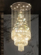 D24''XH86'' Large Chandeliers Modern Pendant Chandelier Lighting Raindrop Crystal Chandelier Flush Mount Ceiling Light for Entryway Staircase Hotel Lobby