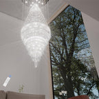 Flashing God D48''X H120''High Ceiling Chandelier Crystal Raindrop Chandeliers Large Villa Chandelier Entrance Foyer Hight Ceiling Lighting LED Dimmable 2700K-4500K-6000K 24 LED Bulbs Include