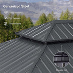 PURPLE LEAF 14' X 16' Outdoor Hardtop Gazebo Aluminum Gazebo with Galvanized Steel Double Roof for Patio Lawn and Garden, Curtains and Netting Included Grey