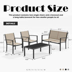Greesum 4 Pieces Patio Furniture Set, Outdoor Conversation Sets for Patio, Lawn, Garden, Poolside with A Glass Coffee Table, Beige