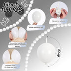 White Link Balloons, 100PCS Linking Balloons with Tail for Making Balloon Wall Arch and Chains, Pearl Quick Balloon for Wedding Birthday Baby Shower Engagement Graduation Party Decorations (6inch)