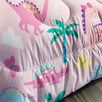 Axolotl Cute Dinosaur Comforter Set Twin,Colorful Dinosaur Girls Bedding Set,Dinosaurs Print Comforter Sets Botanical Palm Trees,Butterfly Bedding Set for Kids Girls Teens,1 Quilt 2 Pillowcases,Pink