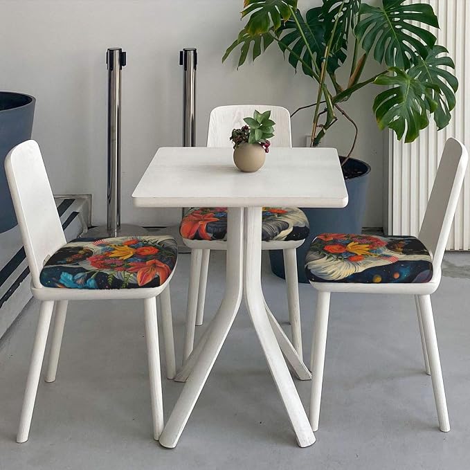 Astronaut with Flowers in Space Chair Seat Covers for Dining Room Stretch Chair Seat Covers Set of 2,The Flower Seller Chair Seat Protector Cushion Slipcovers for Kitchen Restaurant Office