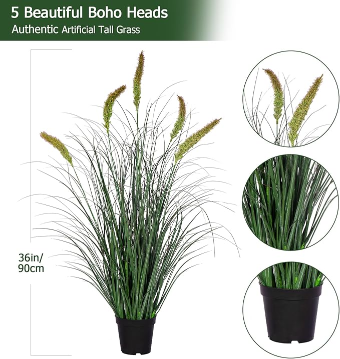Green Onions Fake Plants,Artificial Plants Indoor, Fake Grass Decor Green Plant Fake Outdoor Flowers Fake Succulents,Artificial Tall Grass Plants with Pots House Decorative(36“ 1 Pack)