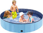 Foldable Dog Pool, Portable Pet Bath Tub and Kiddie Swimming Pool, Collapsible Bathtub for Puppies, Small, Medium and Large Dogs, Cats and Kids, 97 x 12 in, Blue