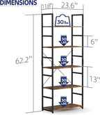 NUMENN 5 Tier Bookshelf, Tall Bookcase Shelf Storage Organizer, Modern Book shelf for Bedroom, Living Room and Home Office, Vintage