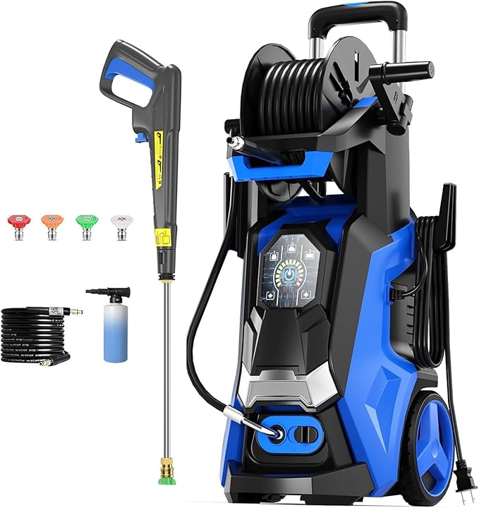 Pressure Washer Power Washers with Touch Screen, 5000PSIIMAX, High Pressure Cleaning Machine with 4 Quick Connect Nozzles and Foam Cannon for Cars Driveways Patios Fences, Blue