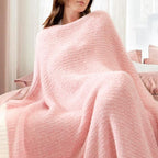 Snuggle Sac Buttery Pink Throw Blanket for Couch, Reversible Super Soft Knitted Blankets, Warm Cozy Knit Fuzzy Plush Lightweight Throws Dupes for Sofa, Bed, Picnic, Pink, 50 x 70 inches