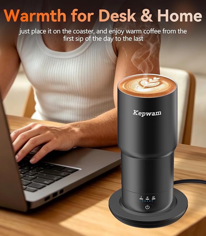 Kepwam Heated Coffee Mug Rechargeable T3, 20oz Self-Heating Travel Mug for Coffee with 1℉ Precise Temperature Control & App, Portable Cup Warmer for Outdoor & Car (Fits Cup Holders)