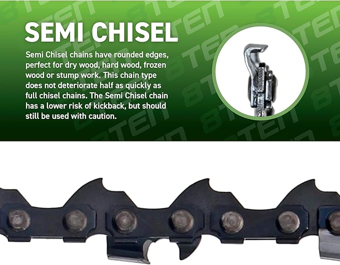 8TEN Semi Chisel Chainsaw Chain 28 Inch .050 3/8 92 DL For McCulloch Pro Mac 800 (4 Pack)
