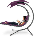 Best Choice Products Outdoor Hanging Curved Steel Chaise Lounge Chair Swing w/Built-in Pillow and Removable Canopy - Purple