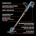 SENIX 20V 10" Cordless Weed Wacker, String Trimmer, Telescoping Rotating Shaft, Adjust Head & Assistant Grip, Auto Line Feed w/ 2.5Ah Battery & Charger, GTX2-M