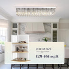 Modern Crystal Chandelier, 8-Lights Rectangle Chandelier Rectangular Flush Mount Pendant Ceiling Light Fixture K9 Crystal Raindrop Chandeliers for Dining Living Room Kitchen Island 𝐋𝟒𝟎 𝐈𝐧𝐜𝐡