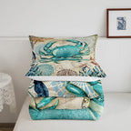Sea Beach Theme Comforter Set Kids Beach Crabs Print Full Bedding 3D Sea Animal Crab Luxury Microfiber Quilted Duvet Set with 2 Pillowcases,Soft Lightweight Marine Life Decorative Bedding Soft Fluffy