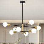 Sputnik Chandeliers Moderna Light Fixture, 8 Lights Black and Gold Mid Century Ceiling Chandelier, Height Adjustable for Living Room, Kitchen, Dining Room, Bedroom,Foyer