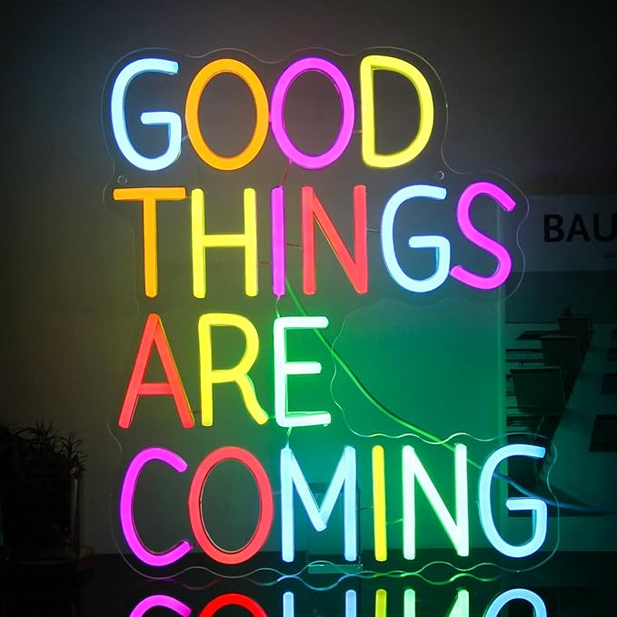 Good Things Are Coming Neon Sign Colorful Letters Neon Lights Signs Motivational Decor Inspirational Quotes LED Neon Signs for Wall Bedroom Bar Office Man Cave Dorm Decor Birthday Gifts