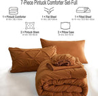 Ubauba 7pc Burnt Orange Comforter Set Full Size, 7 Pieces Pintuck Bed in a Bag Rust Bed Set with Comforter and Sheets, Bedding Comforters & Sets (Rustic, Full)