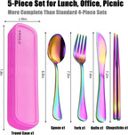 Travel Utensils with Case, Stainless Steel Portable Cutlery Set, Lunch Box Silverware for Work Camping Picnic, Reinforced Case with Snap-Lock Closure, Include Fork Spoon Knife Chopsticks, Rainbow