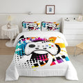 Kids Gaming Comforter Set Twin Gamer Bedding Set, Modern Console Game Controller Duvet Set For Boys Girls Teens, White Gamepad Quilt Set, Tie Dye Colorful Comforter Set Grey White Soft Bedding Set