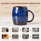 Midnight Blue Ceramic Coffee Mug 14oz - Handcrafted Artisan Mug with Large Comfortable Handle, Unique Design for Coffee Lovers, Dishwasher Safe