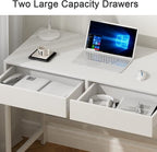 Treocho Computer Desk with USB Charging Ports and Power Outlets, Modern Simple 47 inch White Desk with 2 Drawers, Vanity Desk, Makeup Table for Home Office, Bedroom