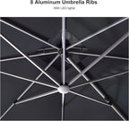 PURPLE LEAF 11 Feet Solar Powered LED Square Cantilever Umbrella With Base Patio Umbrellas Windproof Hanging Umbrella Outdoor Offset Umbrellas, Black