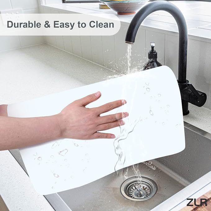 ZLR Coffee Bar Mat for Espresso Machine, 12"x20" Medium, Milk White | Absorbent Dish Drying Mat, Stain-Hiding PU Top, Non-Slip Back, Fits Grinder, Knock Box, Tamper & Milk Frother