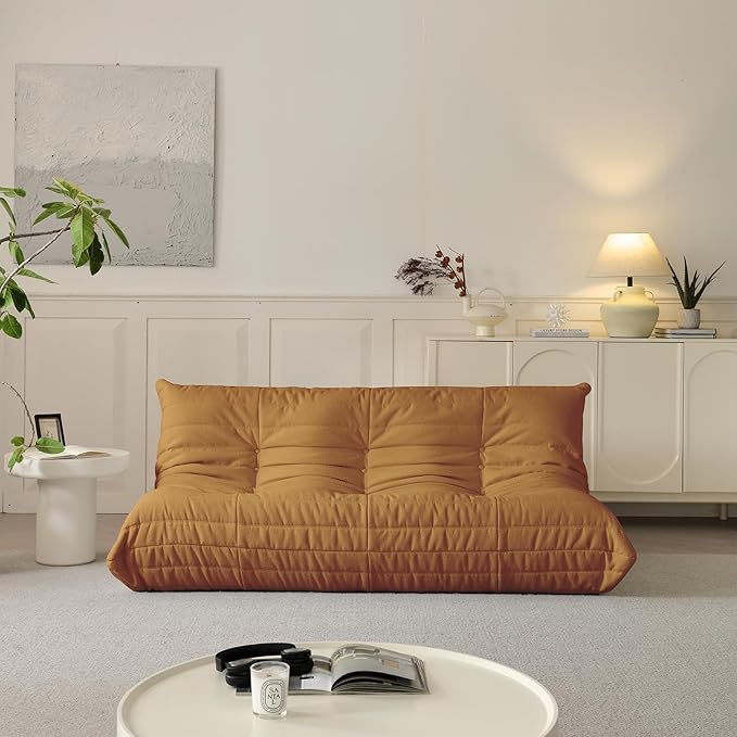 Luxury Sofa Couch Chair, Lazy Floor Seating, Fireside Bean Bag Chair, Ergonomic Tatami Sofa Lounger for Living Room, Bedroom, Office, 3 Seat, Brown