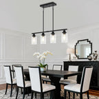 Modern Island Lights for Kitchen Black Dining Room Light Fixtures | 30'' Linear Chandelier Over Table, 4-Light Farmhouse Kitchen Island Lighting Clear Glass Shades, Adjustable Height