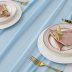Pack of 12 | Aqua Blue | 10ft Chiffon Table Runner 29x120 Inches Long Romantic Rustic Sheer Gauze Runner for Wedding Bridal Shower Birthday Banquets Engagement Spring Easter Boho Decorations