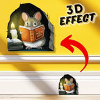Mouse Reading Book, Wall Decor Sticker Decal, Kids Room, Classroom, Home, Bedroom, Bookcase, Book Lover, of Mice and Men, Children, Adorable, (Mouse Reading Book)