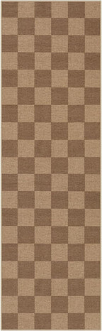 Lahome Checkered Easy Jute Kitchen Runner, 2x8 Washable Indoor Outdoor Runner Rug, Checkerboard Non Slip Non Shedding Neutral Carpet for Hallway Entryway Foyer