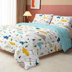 Datura home Dinosaur Comforter Set White Kawaii Dinosaur Printed Quilt Bedding Set with 1 Comforter and 2 Pillowcases for Boys and Girls Bedroom All Season(White Dinosaur Full)